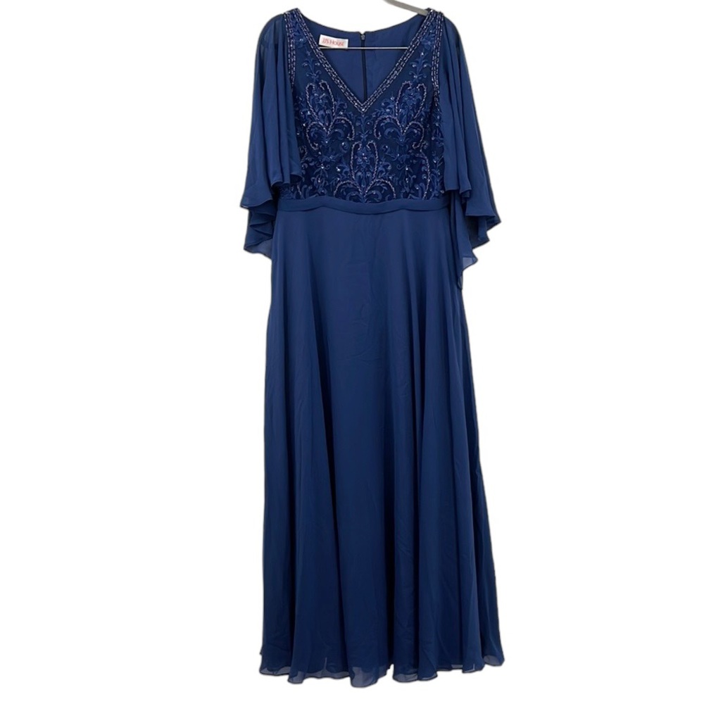 JJS House Dress Womens 14 Blue Violet Long Mother of the Bride Beading Sequin